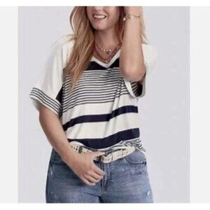 Cabi Top Womens Medium Navy Blue White Stripped Sailor Tee Nautical Preppy